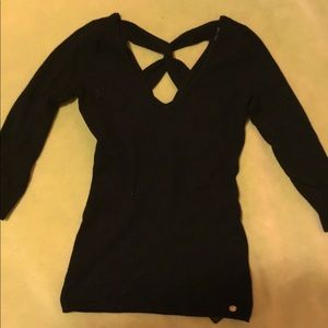 GUESS 3/4 length sleeve black knit crisscross back